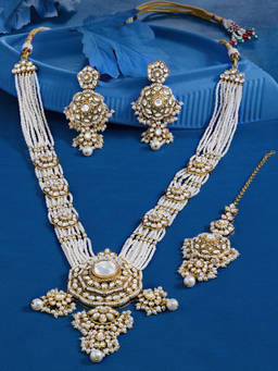Zaveri Pearls - Gold Tone Stones Multi Strand Necklace Earring Maang Tikka Set-ZPFK22614