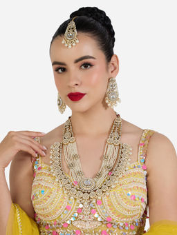 Zaveri Pearls - Gold Tone Stones Multi Strand Necklace Earring Maang Tikka Set-ZPFK22616