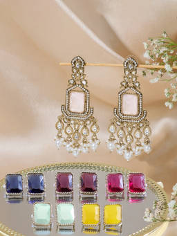 Zaveri Pearls - Changeable Stones Antique Plating Dangler Earrings