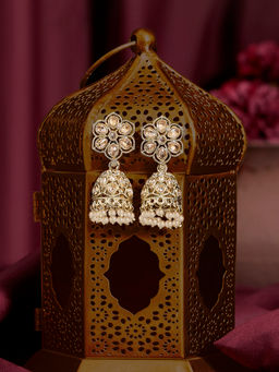 Zaveri Pearls - Champagne Stones Beads Drop Antique Plating Jhumka Earrings