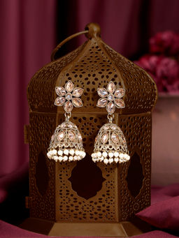 Zaveri Pearls - Champagne Stones Beads Drop Antique Plating Jhumka Earrings