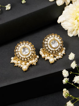 Zaveri Pearls - Gold Tone Dazzling Austrian Diamonds Stone Beads Drop Earrings