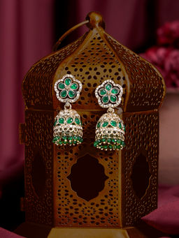 Zaveri Pearls - Green Stones Beads Dazzling Austrian Diamonds Jhumka Earrings