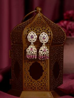 Zaveri Pearls - Purple Colour Stones And Beads Antique Plating Jhumka Earrings