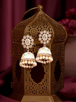 Zaveri Pearls - Meenakari Stones And Beads Drop Jhumka Earrings