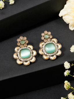 Zaveri Pearls - Mint Green Stones Austrian Diamonds Embellished Drop Earrings