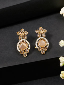 Zaveri Pearls - Champagne Colour Stones And Austrian Diamonds Drop Earrings