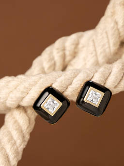 Zaveri Pearls - Black Enamel Cubic Zirconia Contemporary Studs Earrings