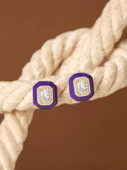 Zaveri Pearls - Purple Enamel Cubic Zirconia Contemporary Studs Earrings