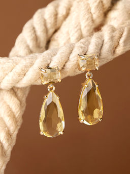 Zaveri Pearls - Dazzling Yellow Cubic Zirconia Contemporary Drop Earrings