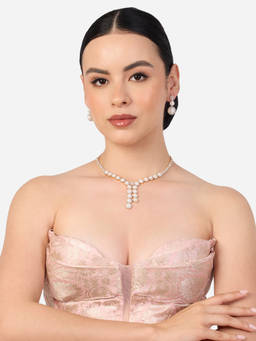 Zaveri Pearls - Gold Tone Cubic Zirconia Contemporary Jewellery Set