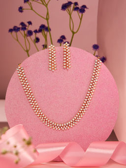 Zaveri Pearls - Gold Tone Cubic Zirconia Contemporary Jewellery Set
