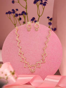 Zaveri Pearls - Gold Tone Cubic Zirconia Contemporary Jewellery Set