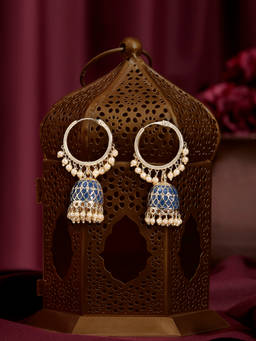 Zaveri Pearls - Blue Meenakari Dangling Beads Embellished Earrings