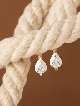 Zaveri Pearls - White Enamel Cubic Zirconia Contemporary Huggies Hoop Earring
