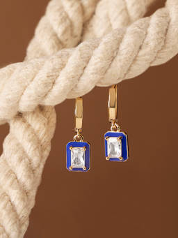 Zaveri Pearls - White Enamel Cubic Zirconia Contemporary Huggies Drop Earring