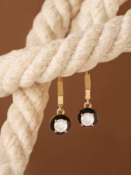 Zaveri Pearls - White Enamel Cubic Zirconia Contemporary Huggies Drop Earring