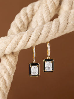 Zaveri Pearls - White Enamel Cubic Zirconia Contemporary Huggies Drop Earring