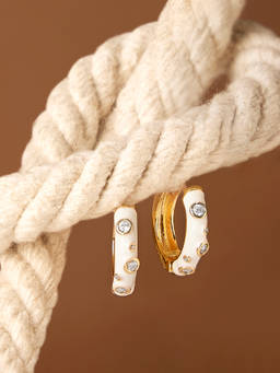 Zaveri Pearls - White Enamel Cubic Zirconia Contemporary Hoop Earring