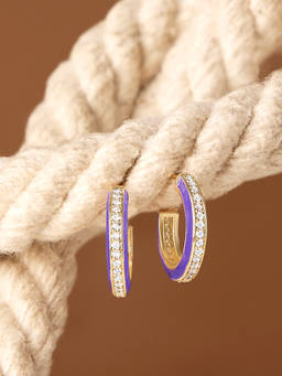 Zaveri Pearls - White Enamel Cubic Zirconia Contemporary Hoop Earring