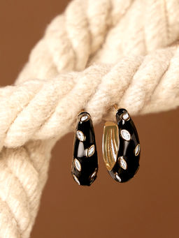 Zaveri Pearls - White Enamel Cubic Zirconia Contemporary Hoop Earring