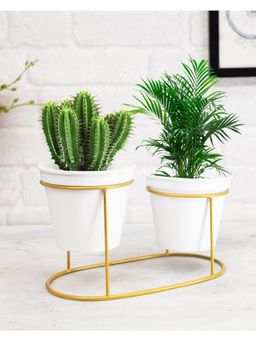 Homesake - Table Metallic Gold Metal Stand Twin Oval