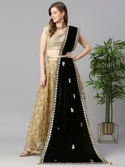 Dupatta Bazaar - Womens Gota Patti Work Velvet Dupatta with Danglers