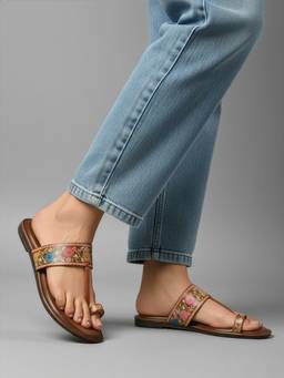 CHINRAAG - Women Brown Synthetic Sole Kolhapuris