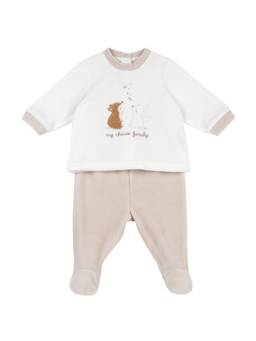 Chicco - Unisex White-Beige Embroidered Sweatshirt with Leggings