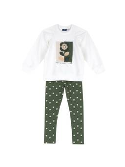 Chicco - Girls White-Green Embroidered Printed T-shirt with Leggings