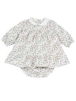 Chicco - Girls White Floral Printed Long Sleeve Dress with Blommer