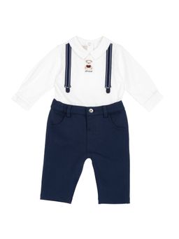 Chicco - Boys White-Navy Blue Embroidered Bodysuit with Trouser