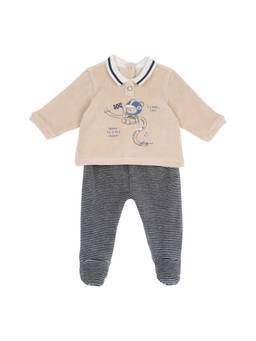 Chicco - Boys Beige Embroidered Collar T-shirt with Leggings