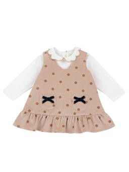 Chicco - Girls Beige-White Polka Printed Dress with T-shirt