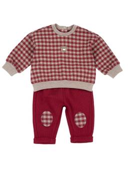 Chicco - Boys Maroon Checked Sweatshirt with Trouser