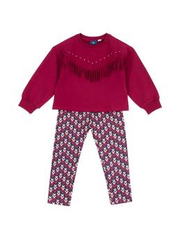 Chicco - Girls Maroon Printed Sweatshirt with Leggings