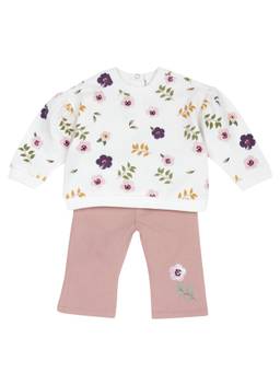 Chicco - Girls White-Peach Floral Printed Sweatshirt with Pant