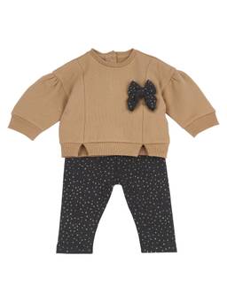 Chicco - Girls Brown Self Design Sweatshirt with Leggings