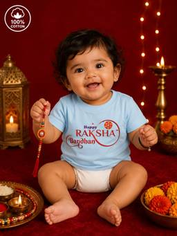 BLUSHES - Unisex Cotton Knit Happy Raksha Bandhan Text Printed T-shirt - Blue