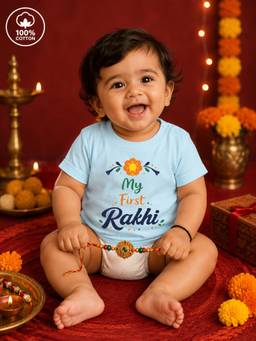 BLUSHES - Unisex Cotton Knit My First Rakhi T-shirt - Blue