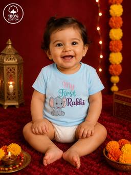 BLUSHES - Unisex Cotton Knit Graphic Printed Rakhi T-shirt- Blue