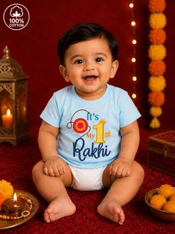 BLUSHES - Unisex Cotton Knit Its My First Rakhi T-shirt- Blue