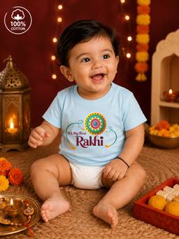 BLUSHES - Unisex Cotton Knit Graphic Printed Rakhi T-shirt - Blue