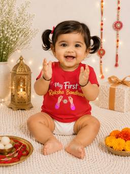 BLUSHES - Unisex Cotton Knit My First Raksha Bandhan T-shirt - Red