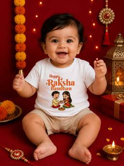 BLUSHES - Unisex Cotton Knit Happy Raksha Bandhan Graphic Printed T-shirt - White