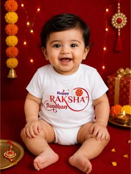 BLUSHES - Unisex Cotton Knit Happy Raksha Bandhan Text Printed T-shirt - White