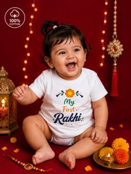 BLUSHES - Unisex Cotton Knit My First Rakhi T-shirt - White