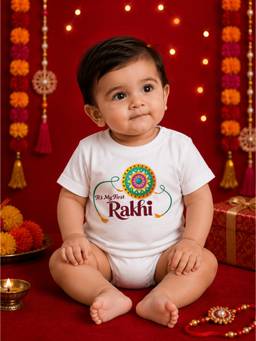 BLUSHES - Unisex Cotton Knit Graphic Printed Rakhi T-shirt - White