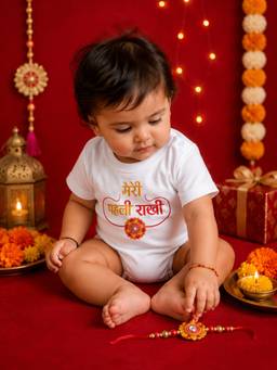 BLUSHES - Unisex Cotton Knit Meri Pehli Rakhi Text Printed T-shirt - White