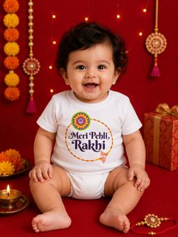 BLUSHES - Unisex Cotton Knit Meri Pehli Rakhi Text Printed T-shirt - White